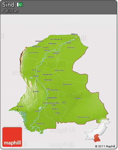 Physical 3D Map of Sind, cropped outside