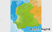 Physical 3D Map of Sind, political shades outside