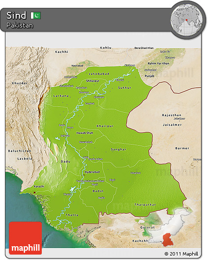 Physical 3D Map of Sind, satellite outside