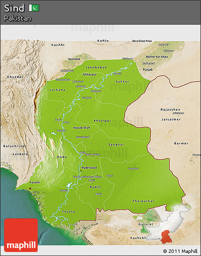 Physical 3D Map of Sind, satellite outside