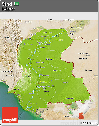 Physical 3D Map of Sind, satellite outside
