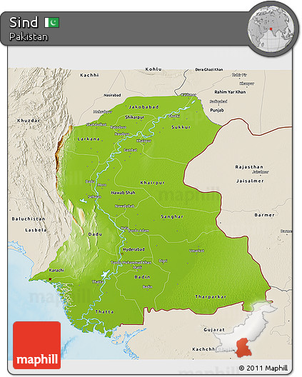 Physical 3D Map of Sind, shaded relief outside