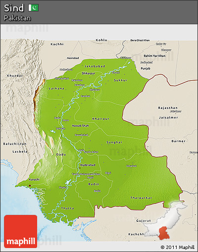Physical 3D Map of Sind, shaded relief outside