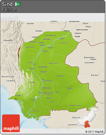 Physical 3D Map of Sind, shaded relief outside