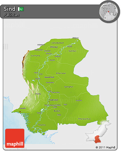Physical 3D Map of Sind, single color outside