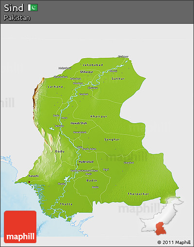 Physical 3D Map of Sind, single color outside