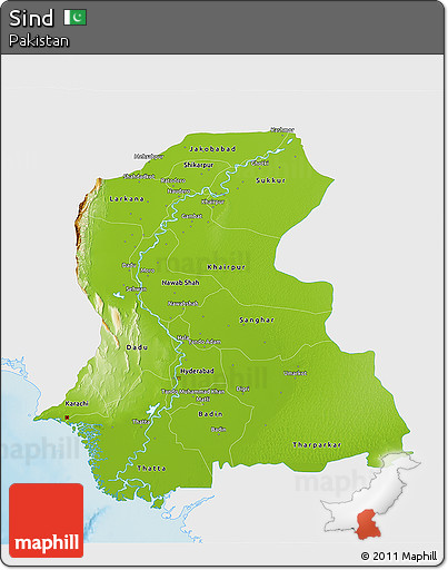 Physical 3D Map of Sind, single color outside