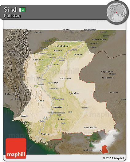 Satellite 3D Map of Sind, darken