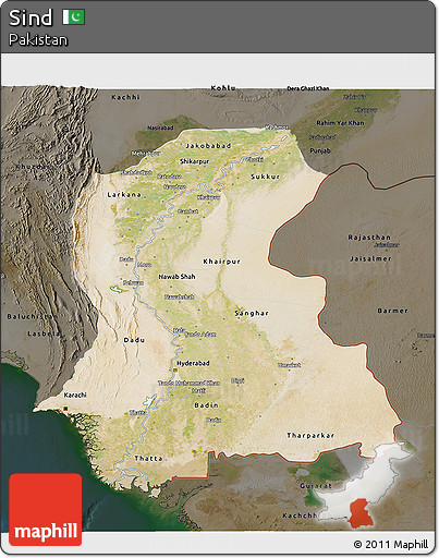 Satellite 3D Map of Sind, darken