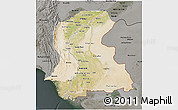 Satellite 3D Map of Sind, darken, semi-desaturated