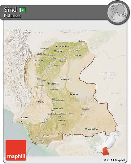 Satellite 3D Map of Sind, lighten