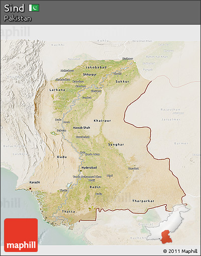 Satellite 3D Map of Sind, lighten