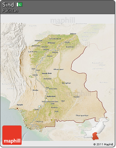 Satellite 3D Map of Sind, lighten