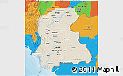 Shaded Relief 3D Map of Sind, political outside