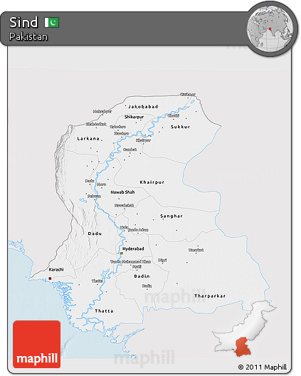 Silver Style 3D Map of Sind, single color outside