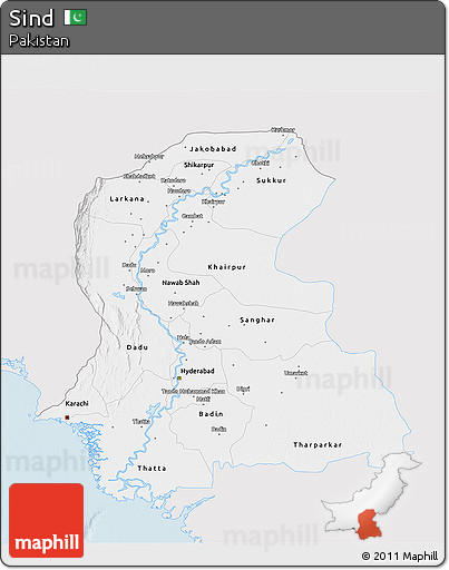 Silver Style 3D Map of Sind, single color outside
