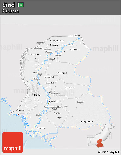 Silver Style 3D Map of Sind, single color outside
