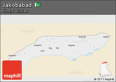 Classic Style 3D Map of Jakobabad, single color outside