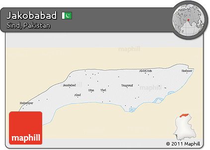 Classic Style 3D Map of Jakobabad, single color outside
