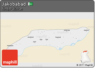 Classic Style 3D Map of Jakobabad, single color outside