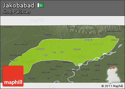 Physical 3D Map of Jakobabad, darken, semi-desaturated