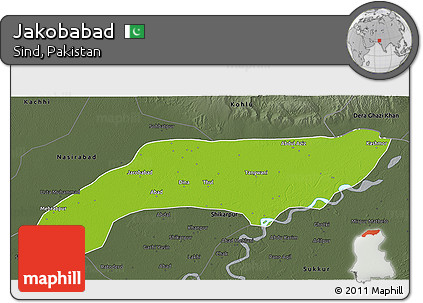 Physical 3D Map of Jakobabad, darken, semi-desaturated