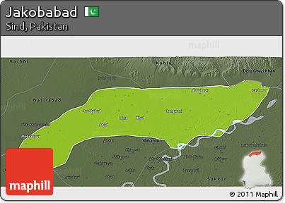 Physical 3D Map of Jakobabad, darken, semi-desaturated