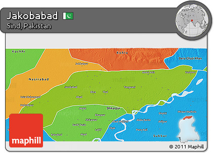 Physical 3D Map of Jakobabad, political outside
