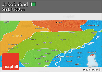 Physical 3D Map of Jakobabad, political outside