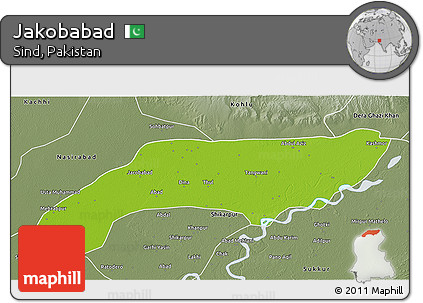 Physical 3D Map of Jakobabad, semi-desaturated