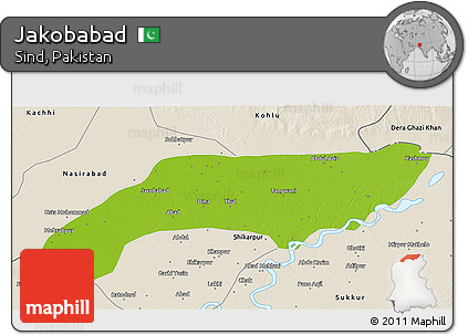 Physical 3D Map of Jakobabad, shaded relief outside