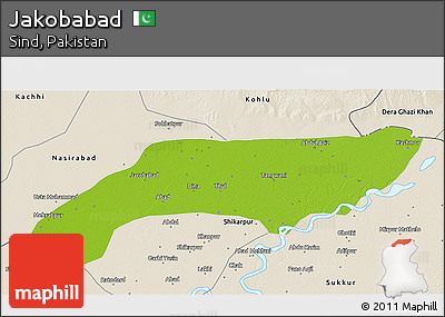 Physical 3D Map of Jakobabad, shaded relief outside