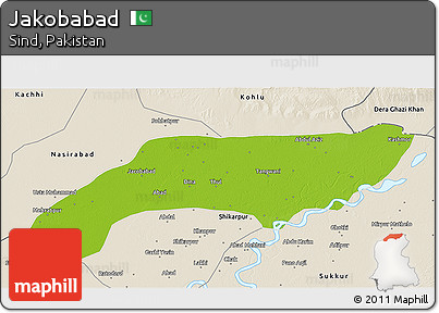 Physical 3D Map of Jakobabad, shaded relief outside