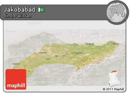 Satellite 3D Map of Jakobabad, lighten, semi-desaturated