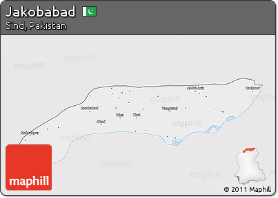 Silver Style 3D Map of Jakobabad, single color outside
