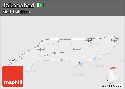 Silver Style 3D Map of Jakobabad, single color outside