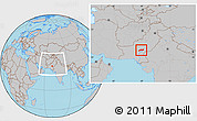 Gray Location Map of Jakobabad, within the entire country