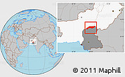 Gray Location Map of Jakobabad, highlighted country, highlighted parent region