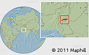 Savanna Style Location Map of Jakobabad, hill shading