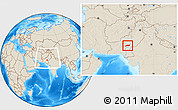 Shaded Relief Location Map of Jakobabad, within the entire country