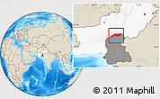 Shaded Relief Location Map of Jakobabad, highlighted country, highlighted parent region