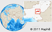 Shaded Relief Location Map of Jakobabad, highlighted country