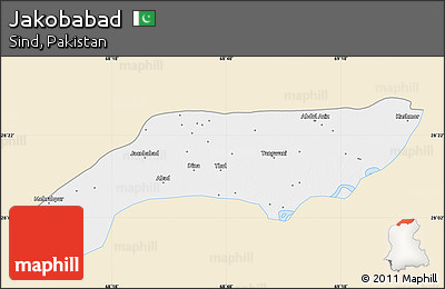 Classic Style Map of Jakobabad, single color outside
