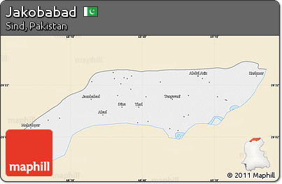 Classic Style Map of Jakobabad, single color outside