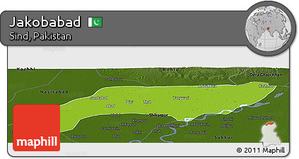 Physical Panoramic Map of Jakobabad, darken