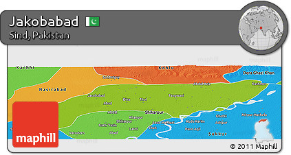 Physical Panoramic Map of Jakobabad, political outside