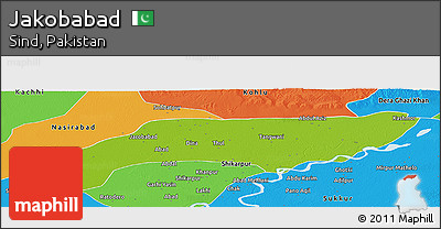 Physical Panoramic Map of Jakobabad, political outside