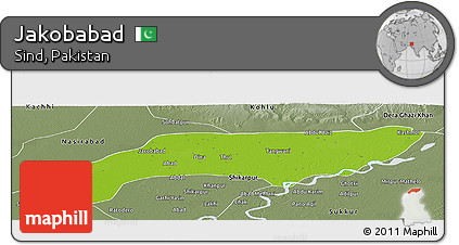 Physical Panoramic Map of Jakobabad, semi-desaturated