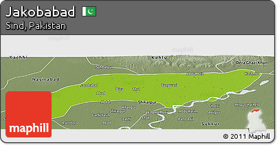 Physical Panoramic Map of Jakobabad, semi-desaturated