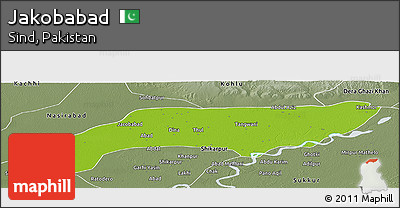 Physical Panoramic Map of Jakobabad, semi-desaturated